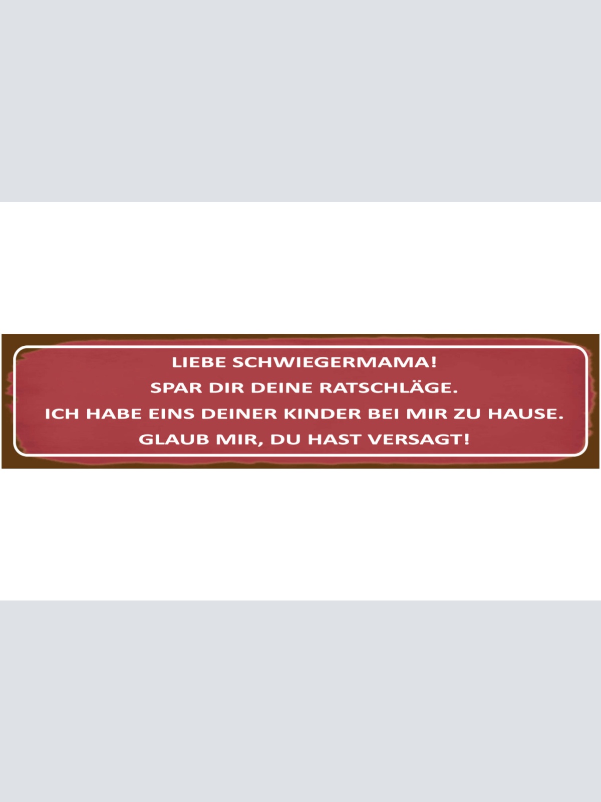 Schild Schwiegermama Ratschläge Kind Ehe Beziehung Liebe 46 x 10 Blech od. Holz