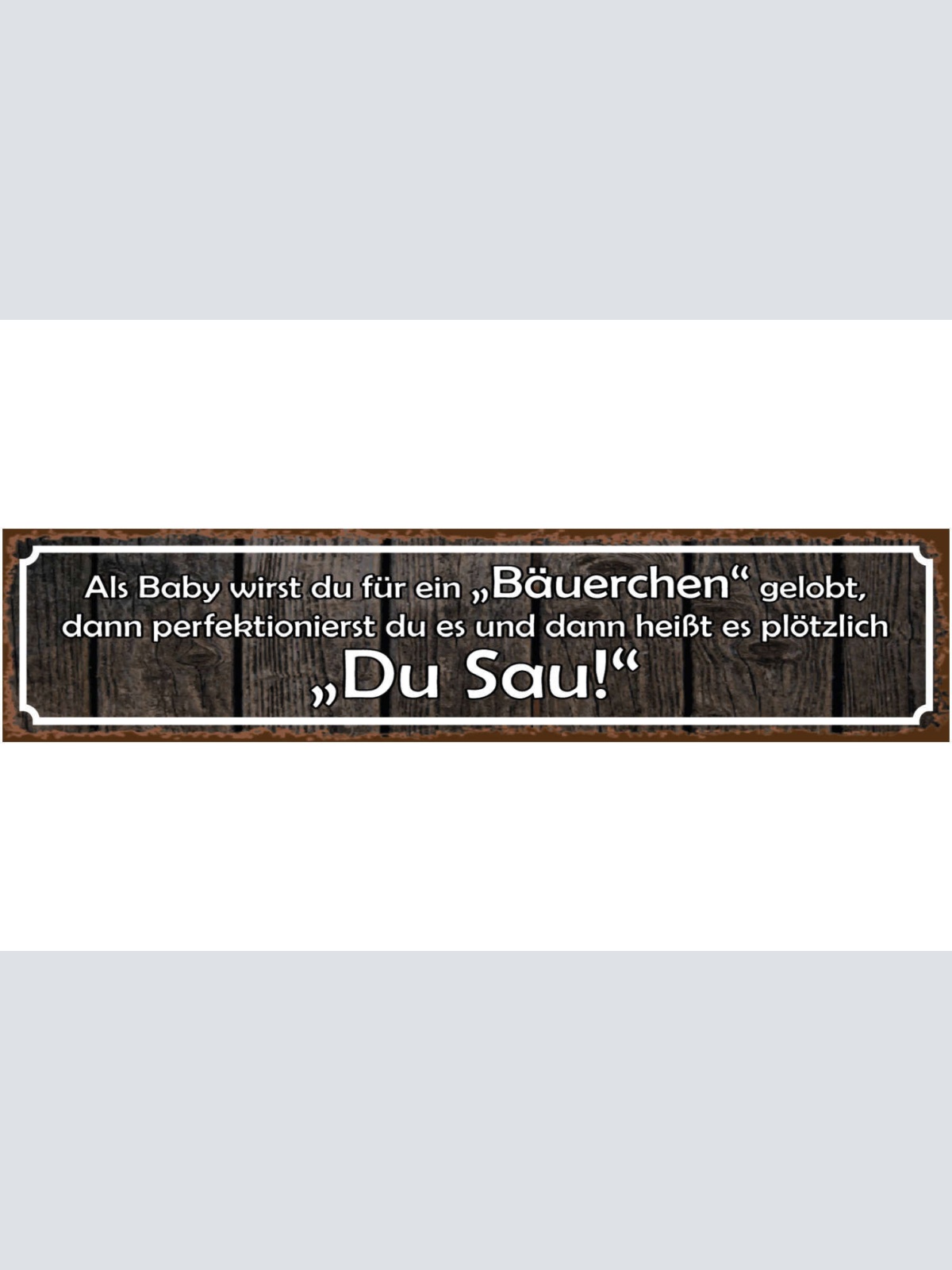 Schild Baby Bäuerchen Aufstoßen Rülpsen Perfektion Sau 46 x 10 Blech od. Holz
