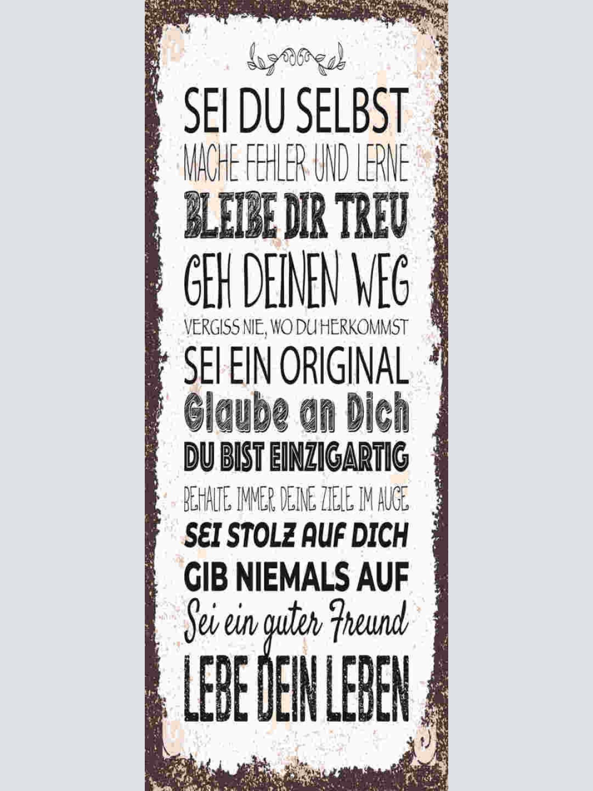 Schild Sei Du Selbst Mache Fehler & Lerne Bleibe Dir Treu 27x10 Blech od.Holz