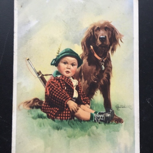 Kind mit Hund - Jäger - Künstlerkarte 400277 TH