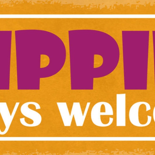 Schild Hippies Always Welcome Liebe Musik Sixties Woodstock 27x10 Blech od.Holz