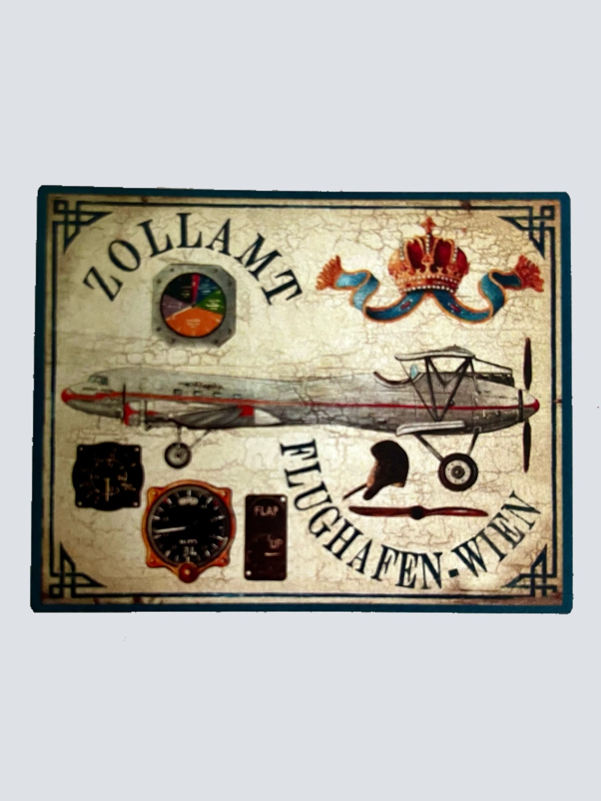 Nostalgie Holzschild Zollamt Flughafen Wien Flugzeug Schild