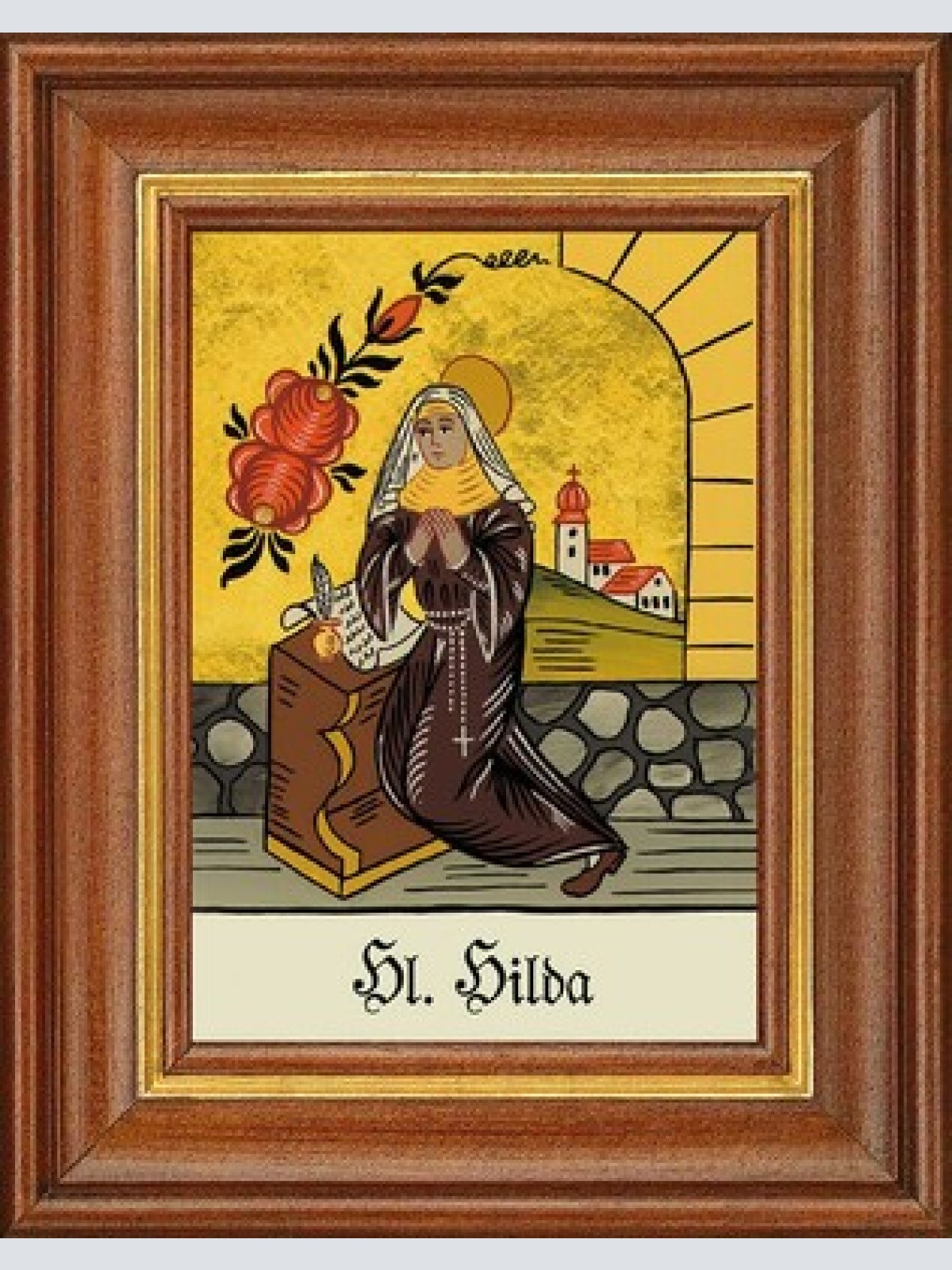 Hinterglasbild - heilige hilda - patronatsbild taufe namenspatron 12,7x16