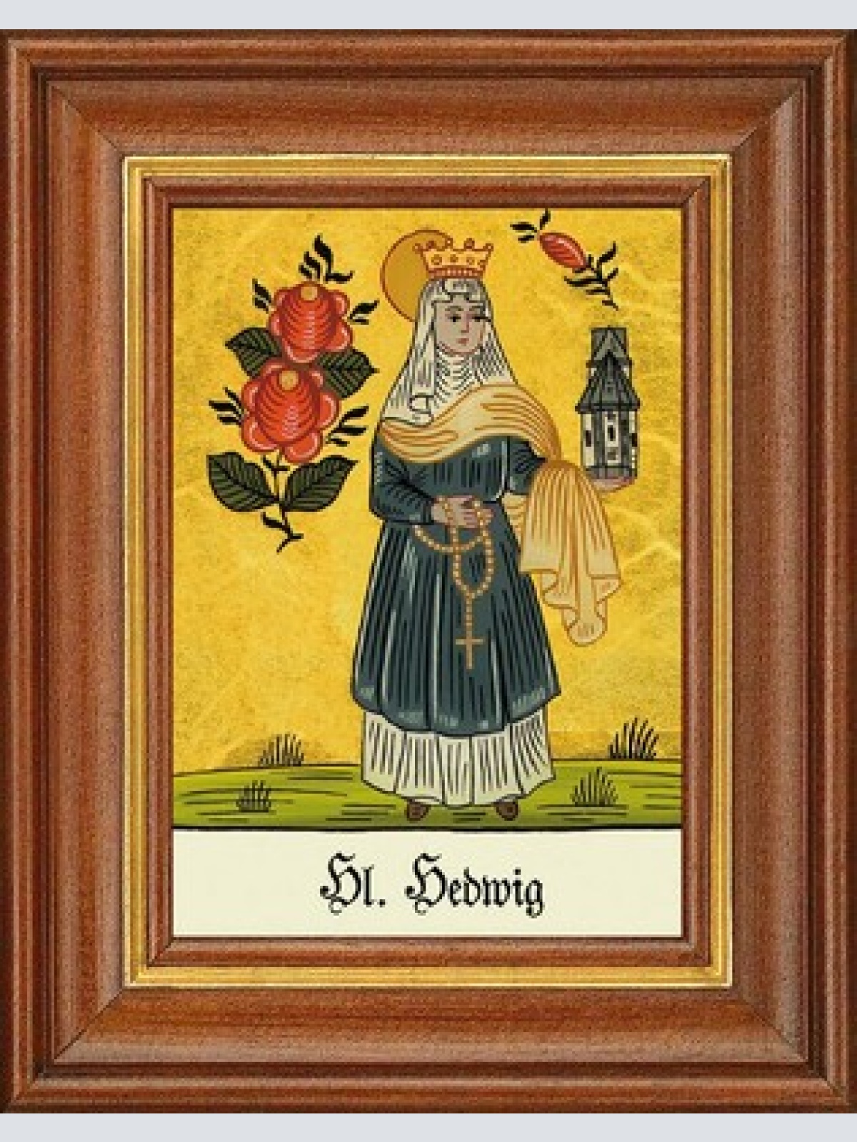 Hinterglasbild - heilige hedwig - patronatsbild taufe namenspatron 12,7x16