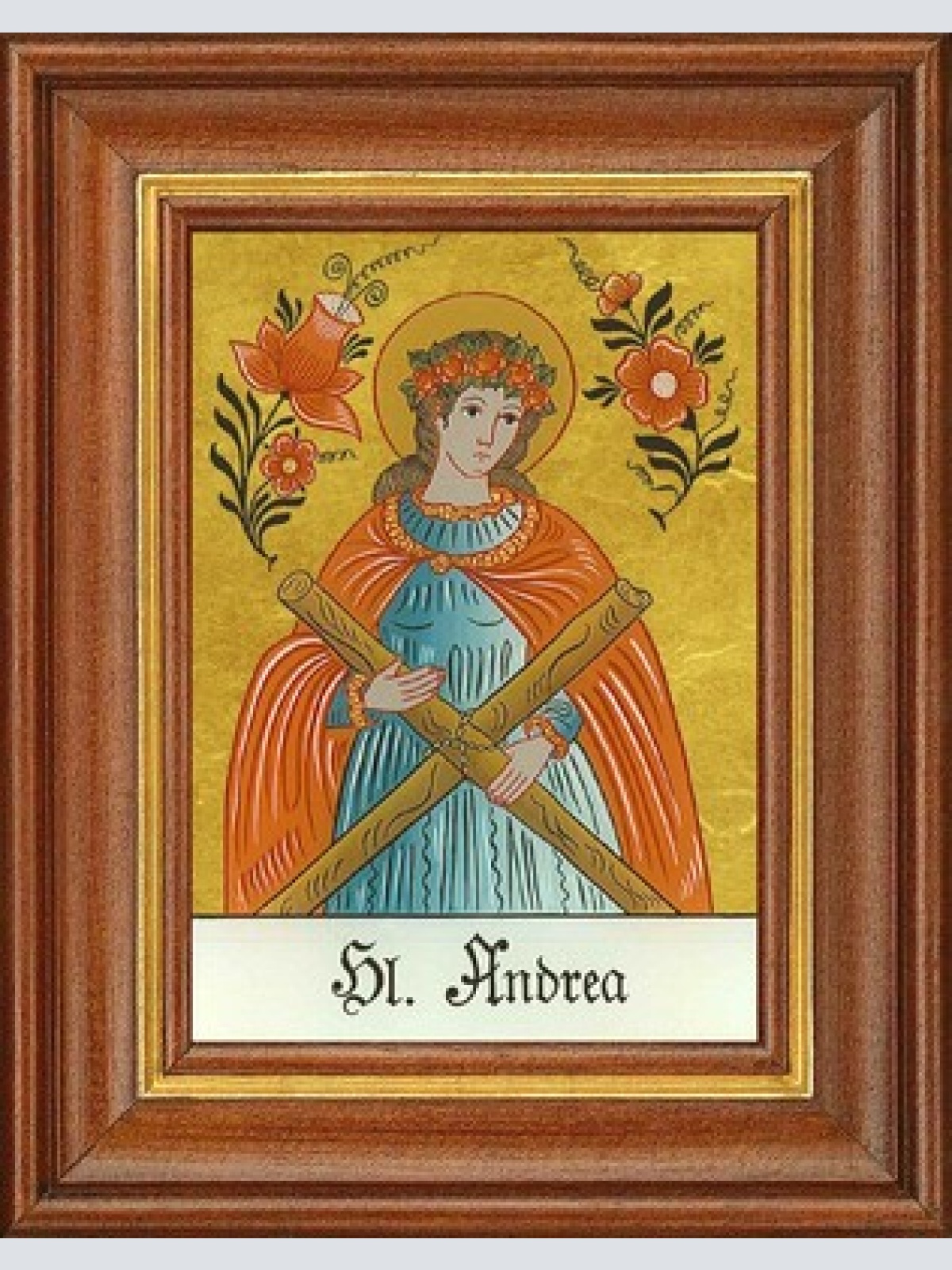 Hinterglasbild - heilige andrea - patronatsbild taufe namenspatron 12,7x16 th