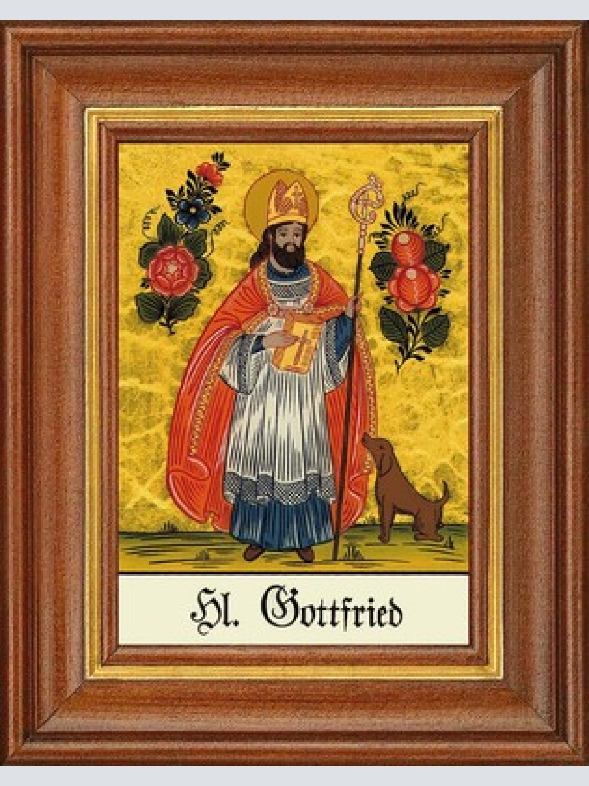 Hinterglasbild - heiliger gottfried - patronatsbild taufe namenspatron 12,7x16