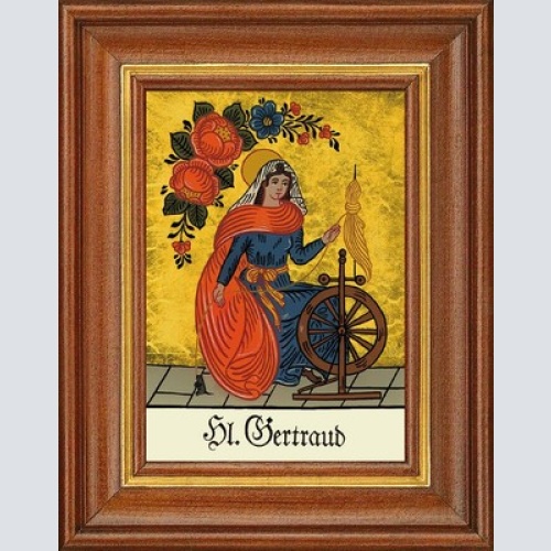 Hinterglasbild - heilige gertraud - patronatsbild taufe namenspatron 12,7x16