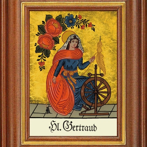 Hinterglasbild - heilige gertraud - patronatsbild taufe namenspatron 12,7x16