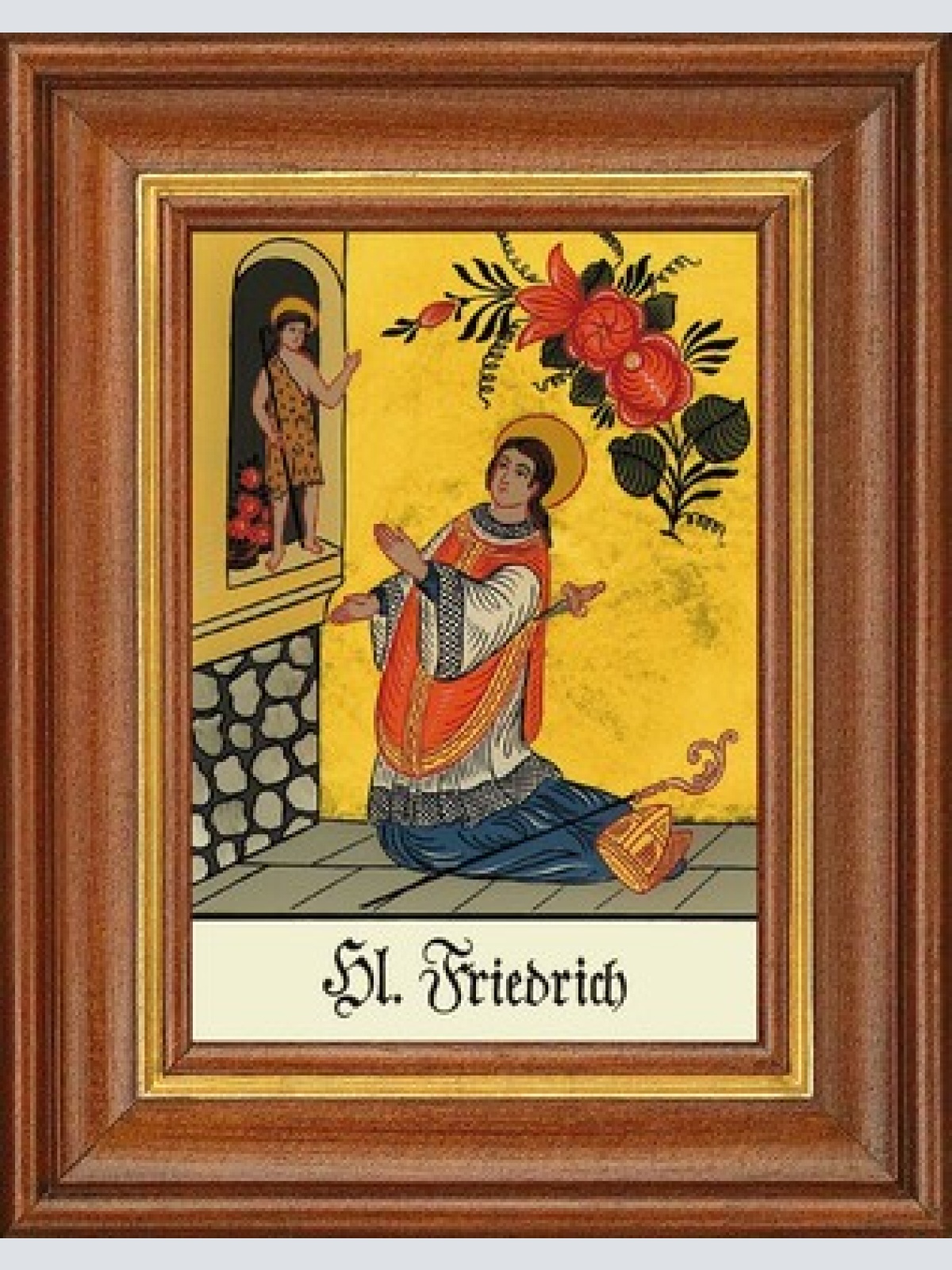Hinterglasbild - heiliger friedrich - patronatsbild taufe namenspatron 12,7x16