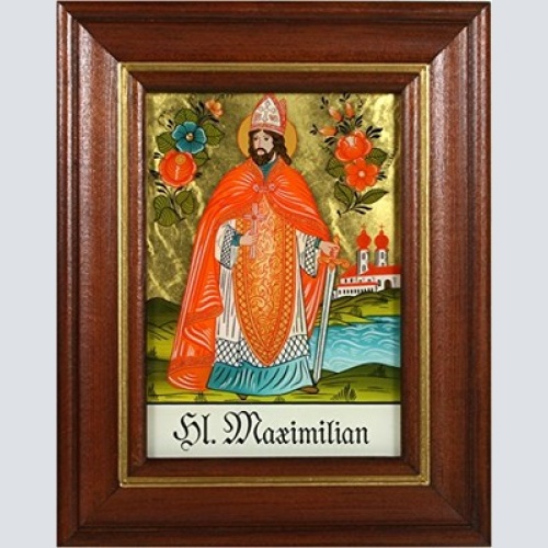 Hinterglaswerkstätten - Hinterglasbild/Patronatsbild Hl. Maximilian mit braun