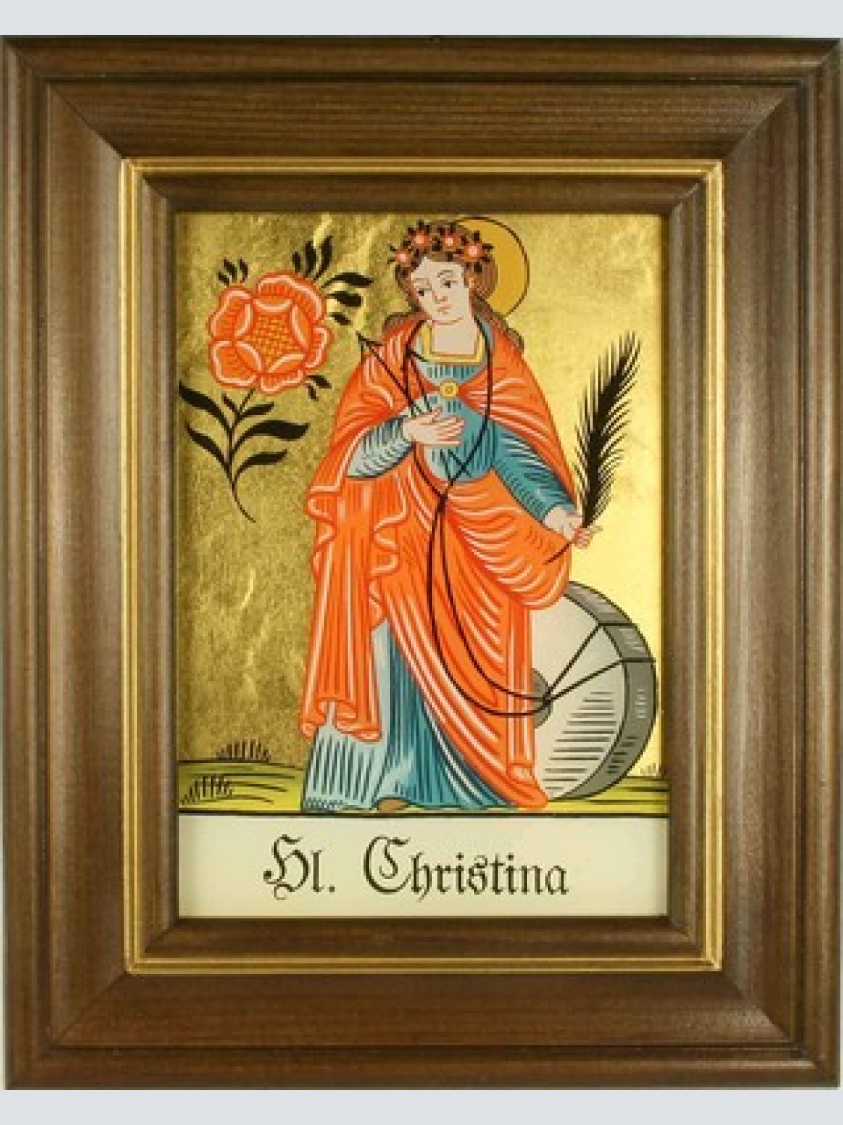 Hinterglaswerkstätten - Hinterglasbild/Patronatsbild Hl. Christina mit braun