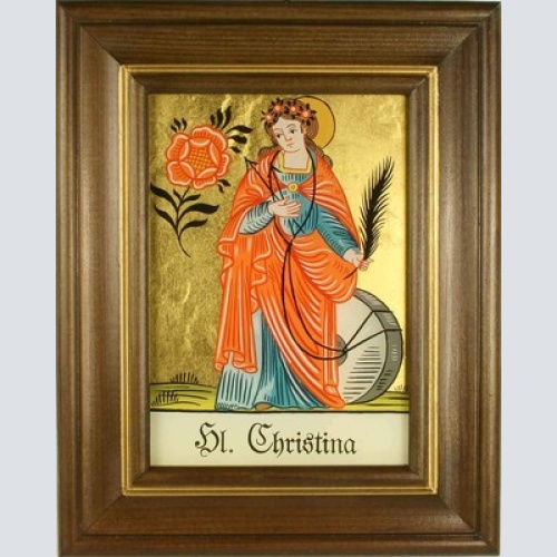 Hinterglaswerkstätten - Hinterglasbild/Patronatsbild Hl. Christina mit braun