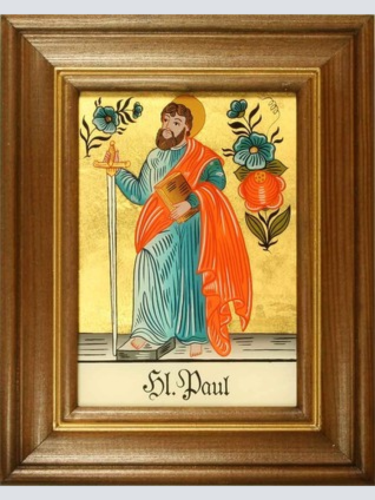 Hinterglaswerkstätten - Hinterglasbild/Patronatsbild Hl. Paul mit braun