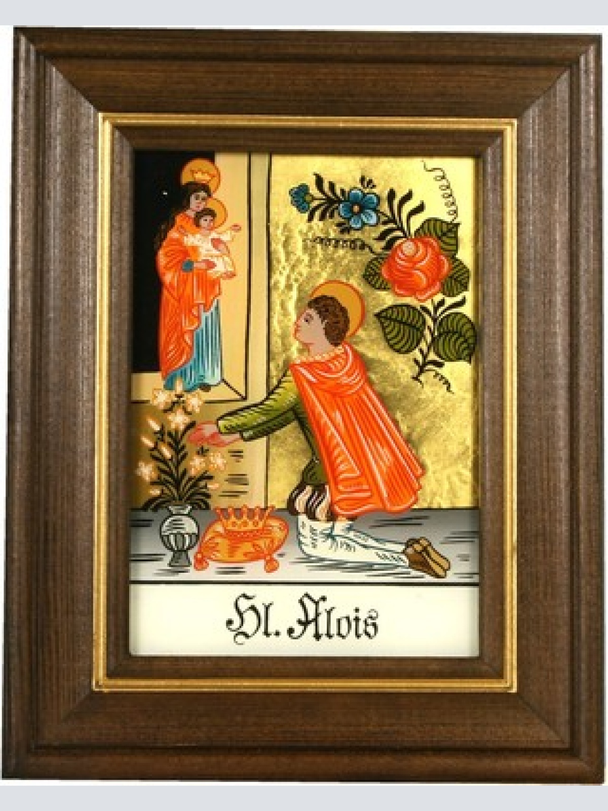 Hinterglaswerkstätten - Hinterglasbild/Patronatsbild Hl. Alois mit braun