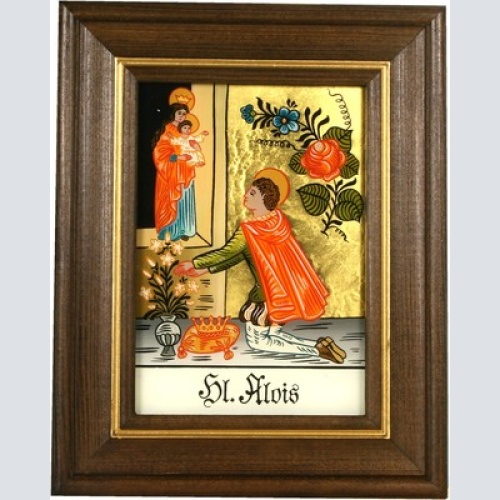 Hinterglaswerkstätten - Hinterglasbild/Patronatsbild Hl. Alois mit braun