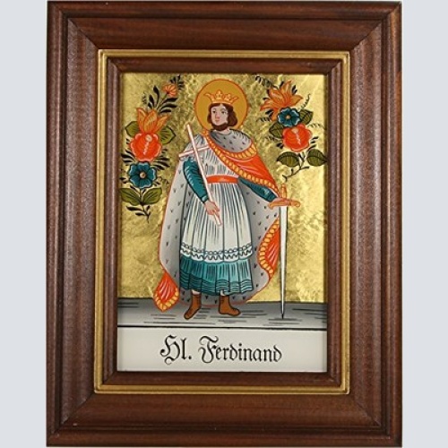 Hinterglaswerkstätten - Hinterglasbild/Patronatsbild Hl. Ferdinand mit braun