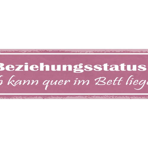 Schild Beziehungsstatus Ich Kann Quer Im Bett Liegen  46 x 10 Blech od. Holz