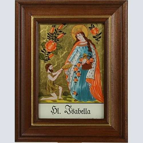 Hinterglaswerkstätten - Hinterglasbild / Patronatsbild Hl. Isabella mit braun