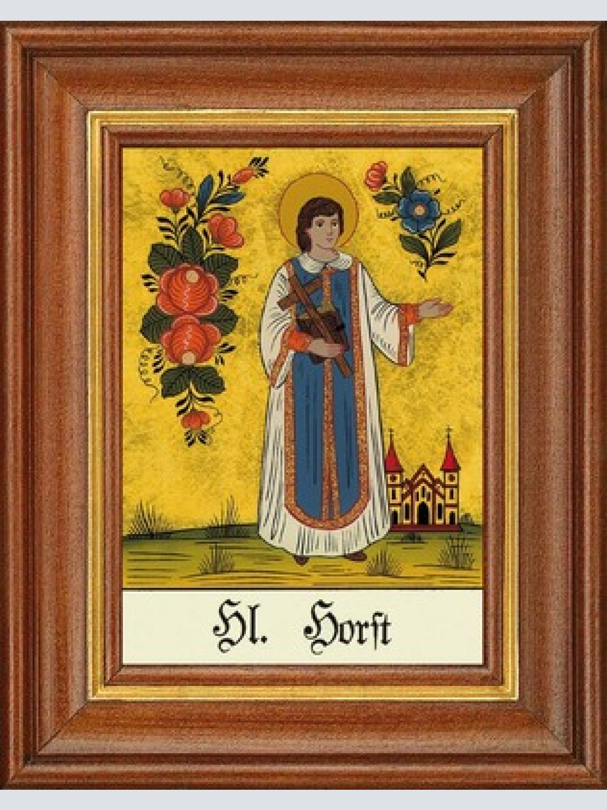 Hinterglasbild - heiliger horst - patronatsbild taufe namenspatron 12,7x16