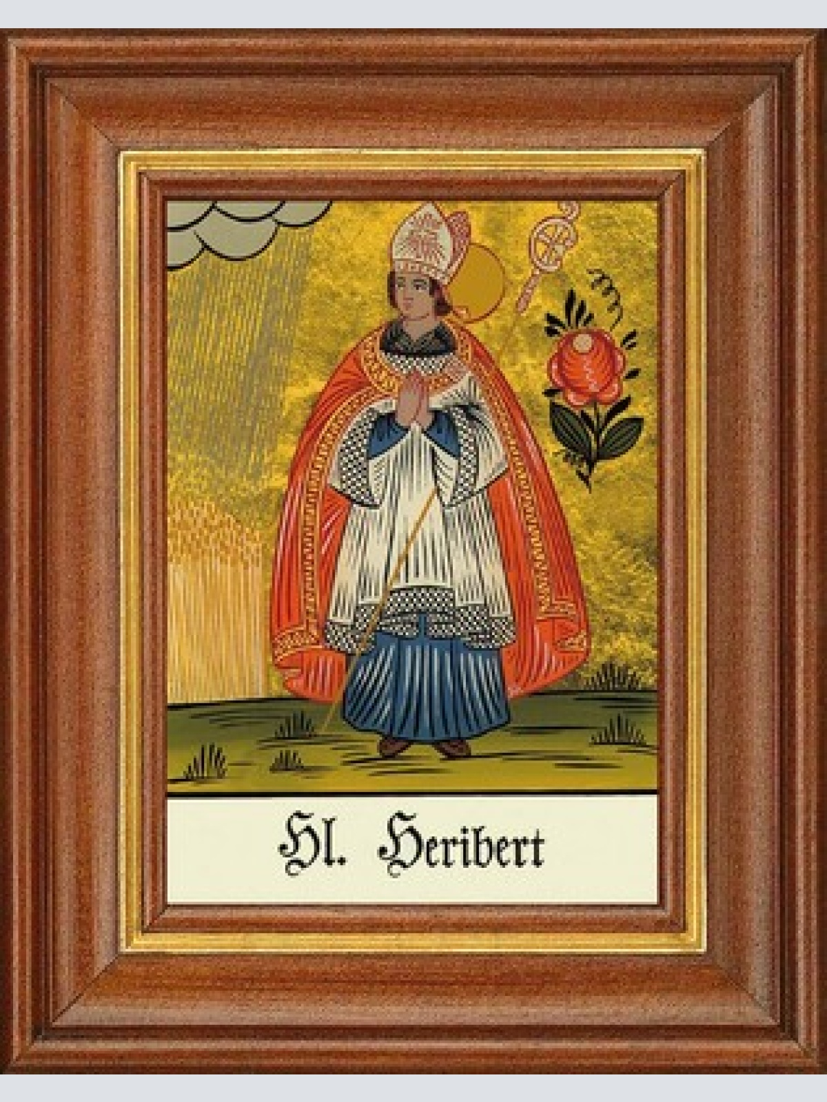 Hinterglasbild - heiliger heribert - patronatsbild taufe namenspatron 12,7x16