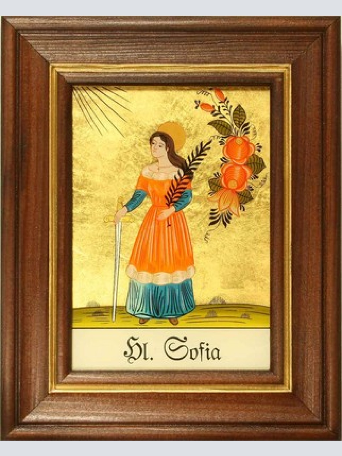 Hinterglaswerkstätten - Hinterglasbild / Patronatsbild "Hl. Sofia" mit braun