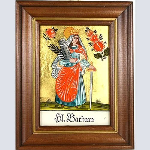 Hinterglaswerkstätten - Hinterglasbild/Patronatsbild Hl. Barbara Turm mit braun
