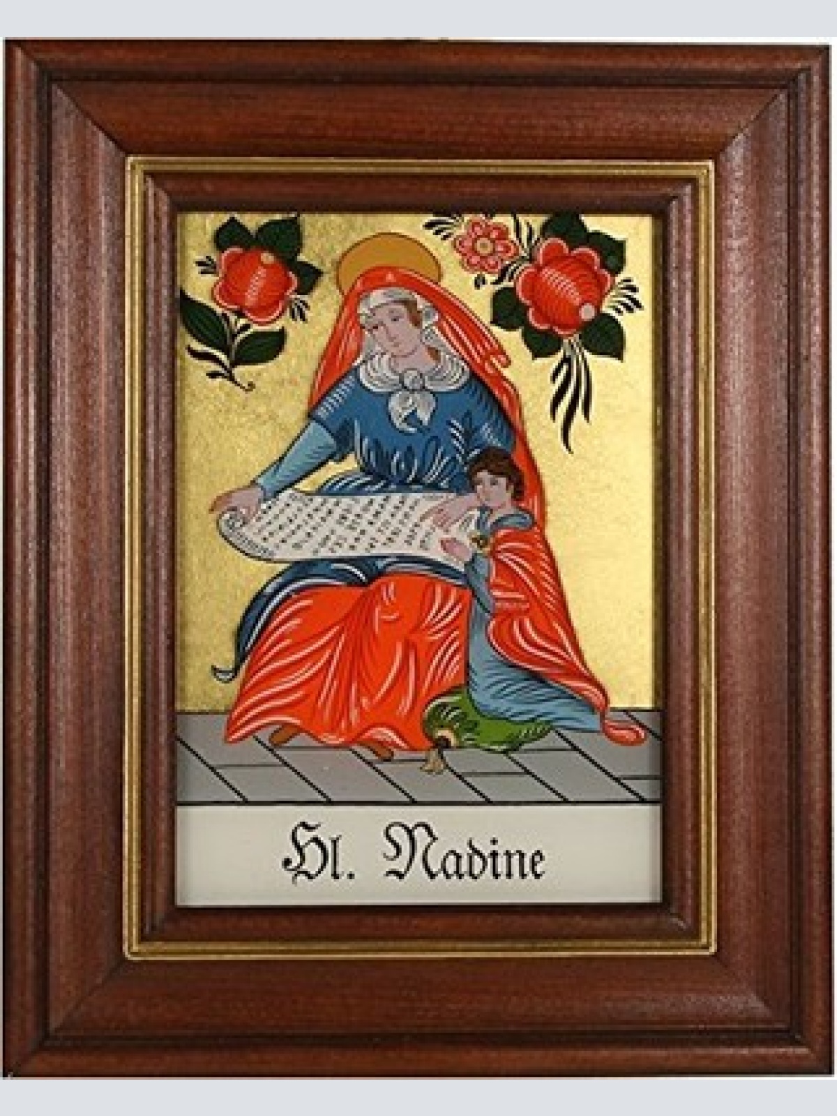 Hinterglaswerkstätten - Hinterglasbild/Patronatsbild Hl. Nadine mit braun
