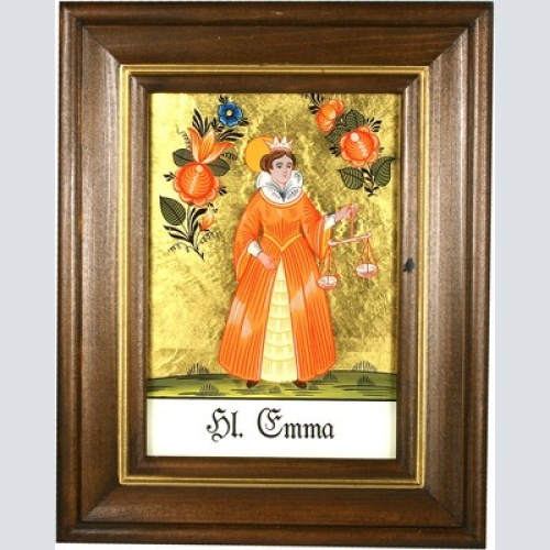Hinterglaswerkstätten - Hinterglasbild/Patronatsbild Hl. Emma mit braun