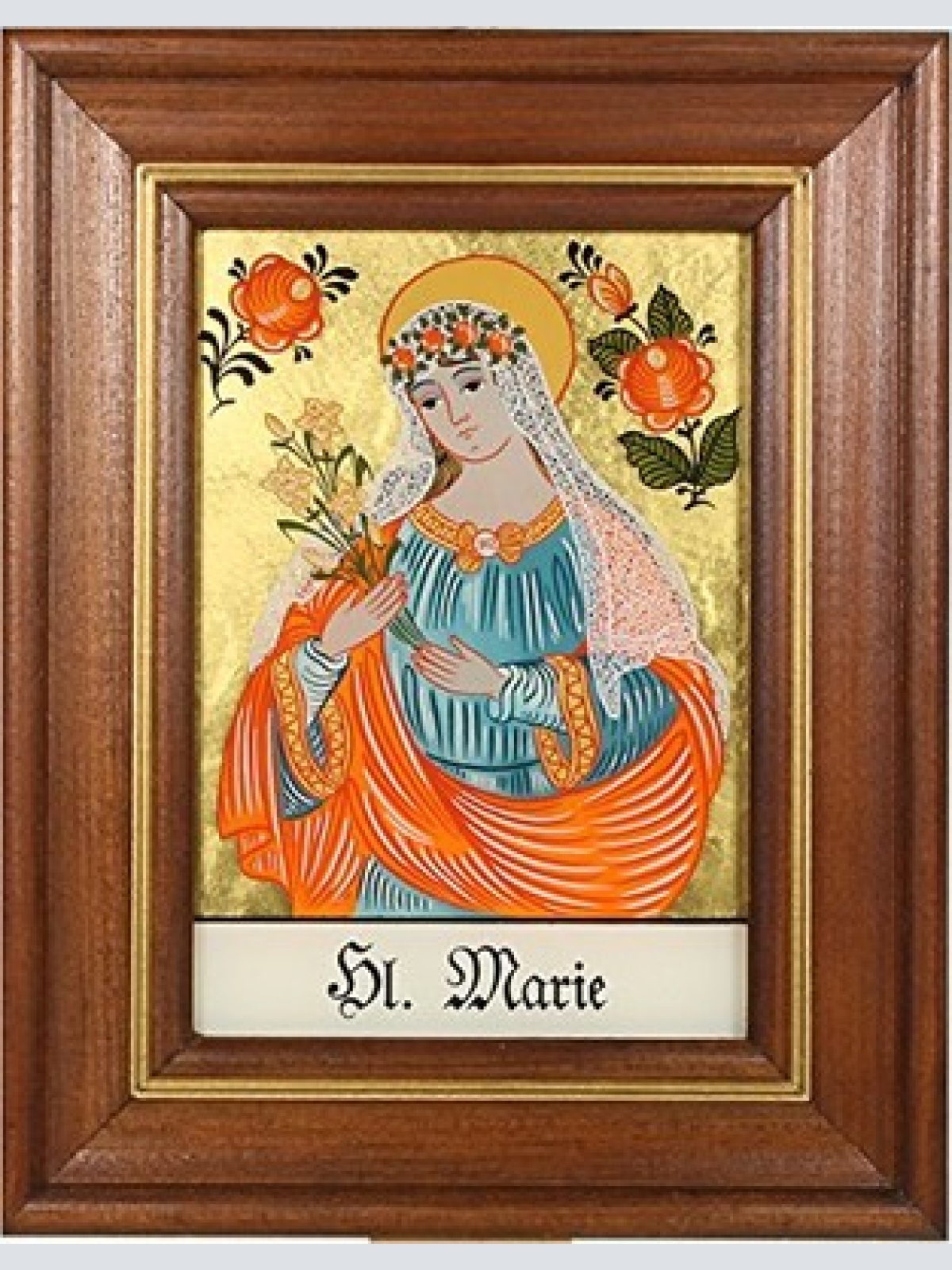 Hinterglaswerkstätten - Hinterglasbild / Patronatsbild "Hl. Marie" mit braun