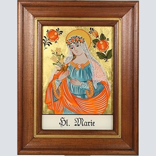 Hinterglaswerkstätten - Hinterglasbild / Patronatsbild "Hl. Marie" mit braun