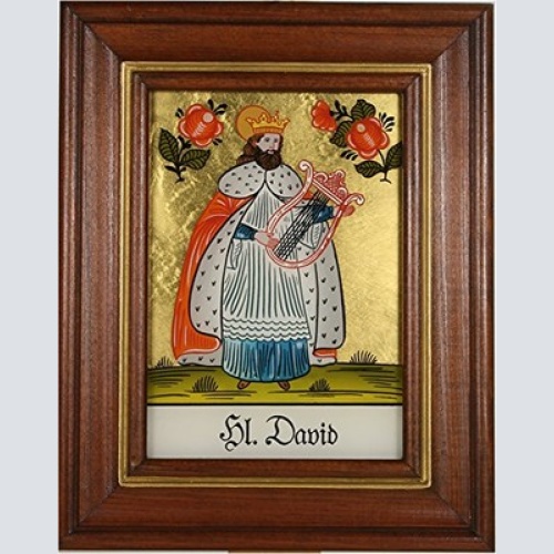 Hinterglaswerkstätten - Hinterglasbild/Patronatsbild Hl. David mit braun