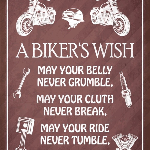Schild Biker Wish Motorrad Fahrer Wunsch 12x18 / 20x30 / 30x40 Blech od. Holz