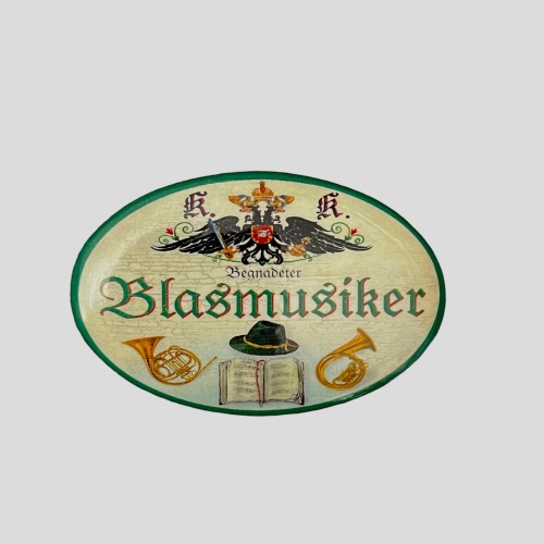 K&K Nostalgie Flaschenöffner Blasmusik Magnet Begnateter Blasmusiker 7x4,5cm