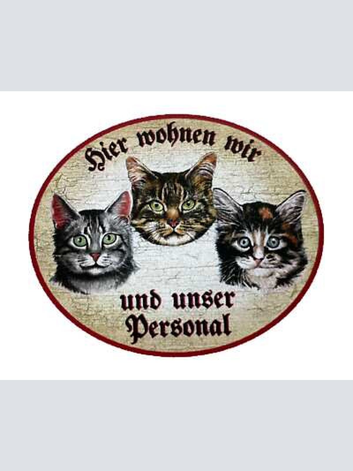 Kuk nostalgie holzschild "hier wohnen wir u.u. personal“ trio katze tabby junges