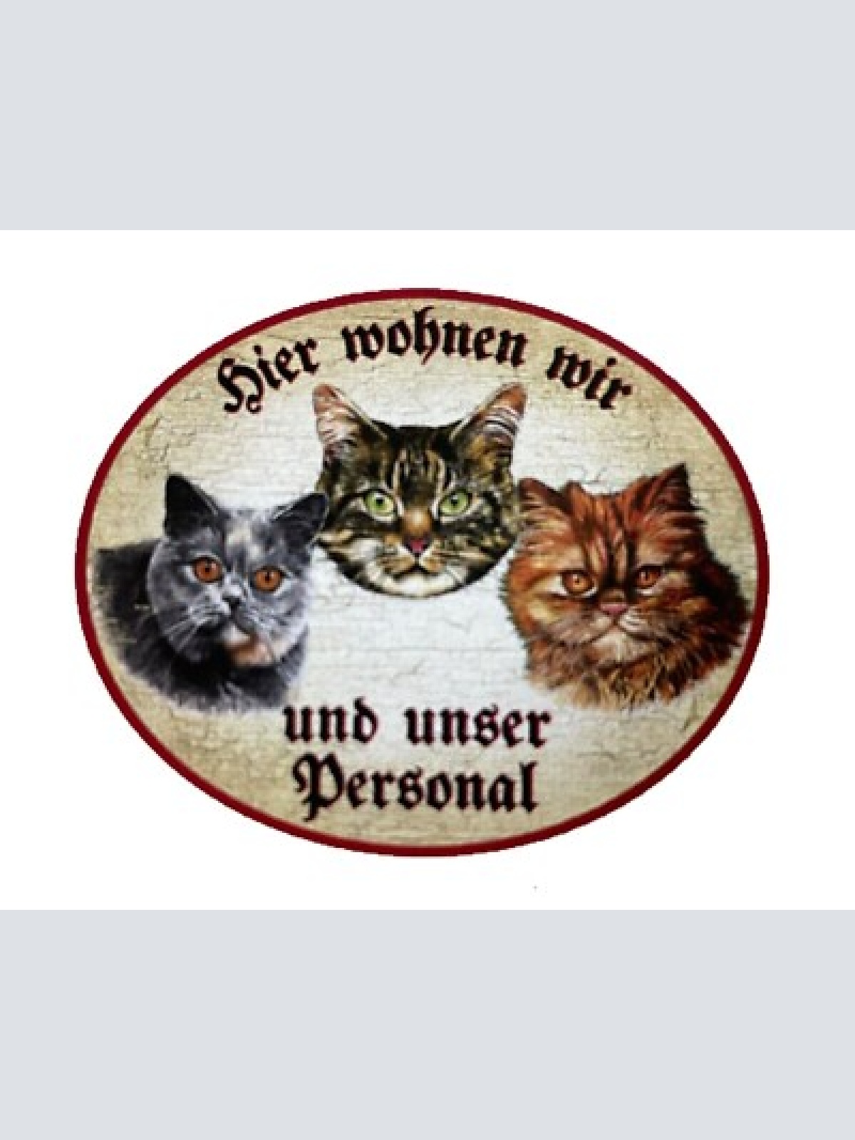 Kuk nostalgie holzschild "hier wohnen wir u.u.personal“ trio katze tabby blaurot