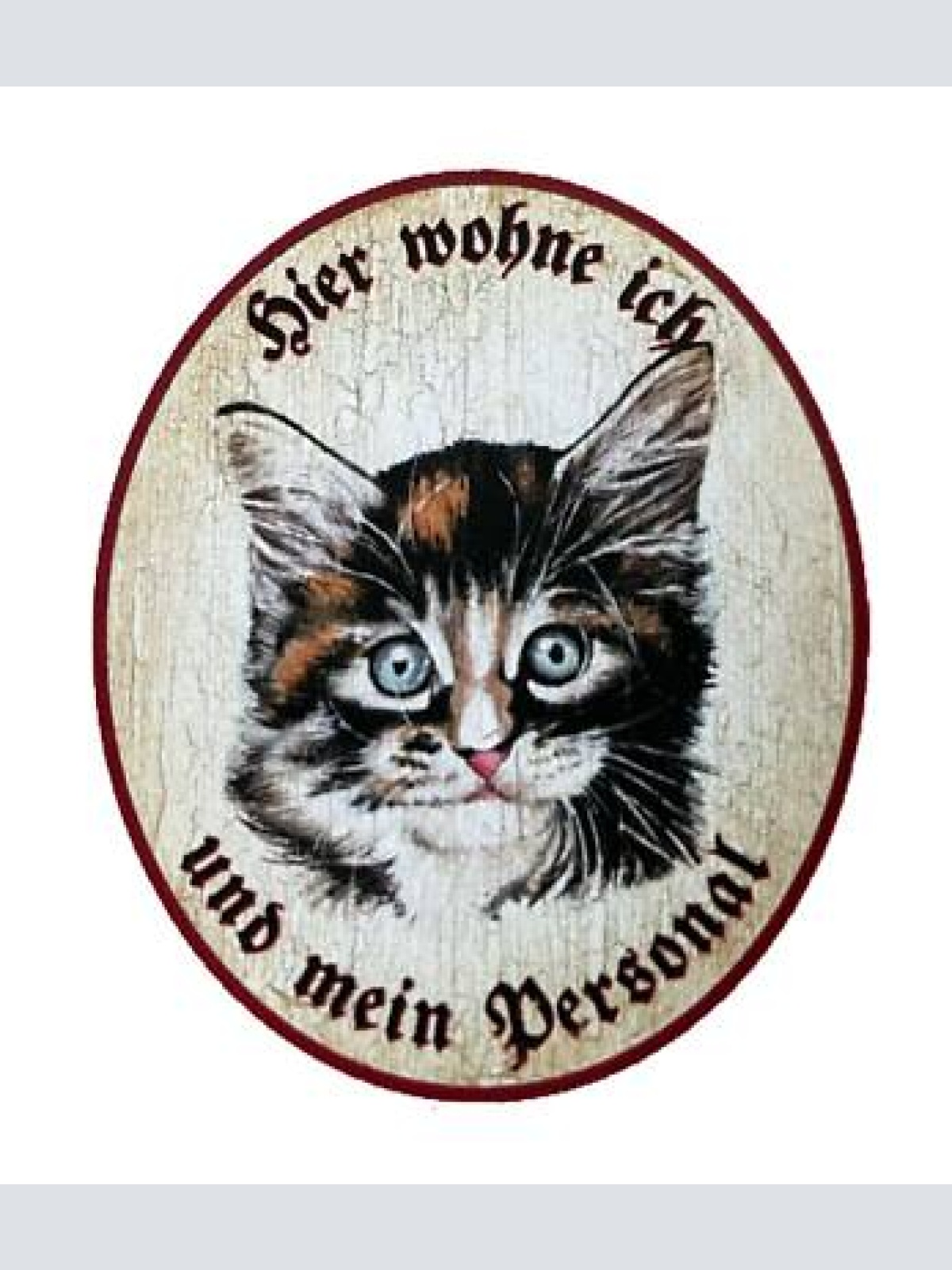 Kuk nostalgie holzschild "hier wohne ich und mein personal“ glücks katze junges