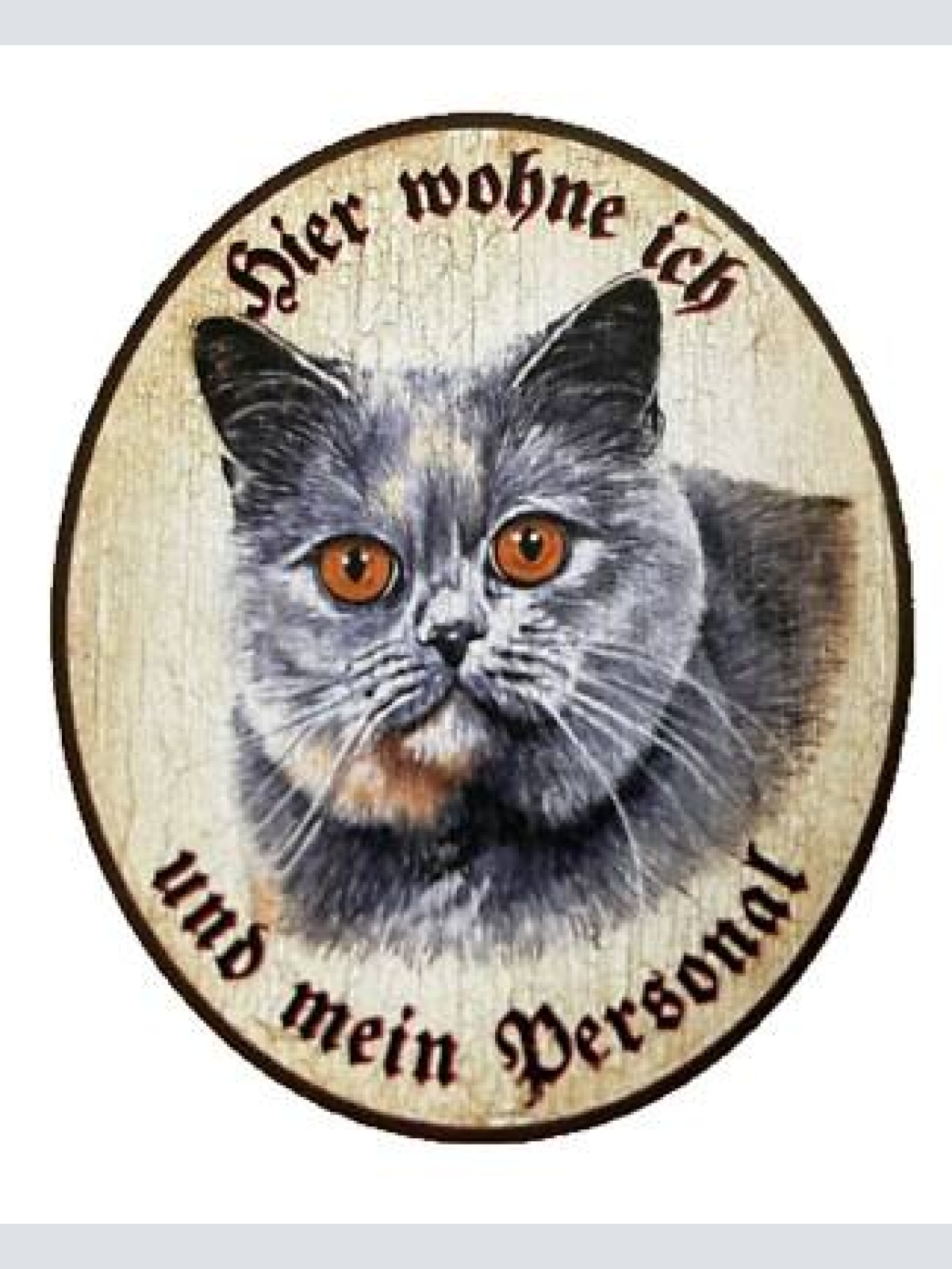 Kuk nostalgie holzschild "hier wohne ich und mein personal“  katze russisch blau