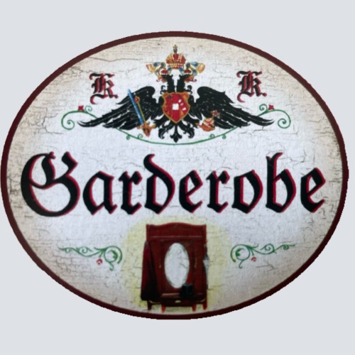 KuK Nostalgie Holzschild “Garderobe“ Kleider Schrank Spiegel Kasten Kleidung