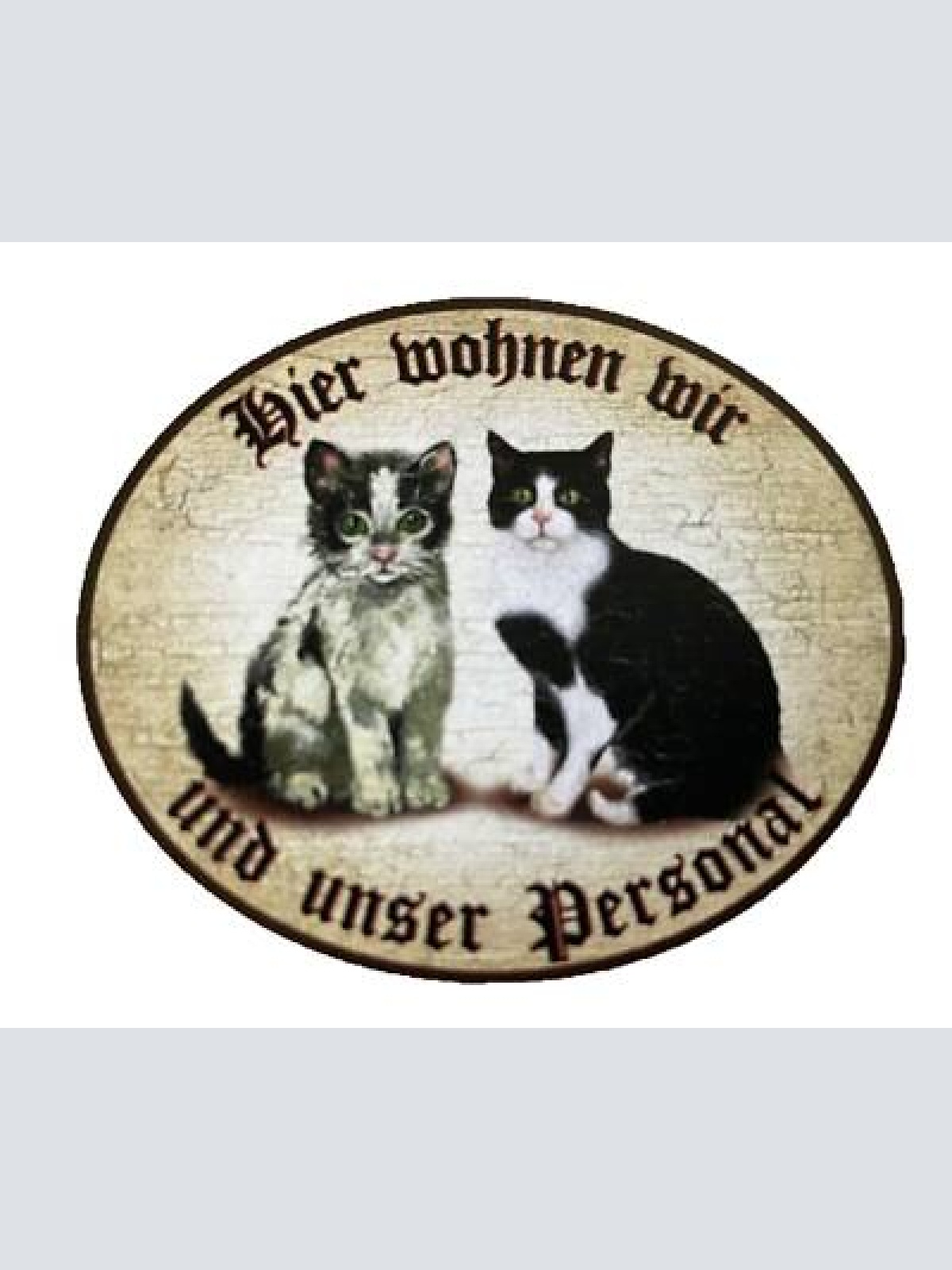 Kuk nostalgie holzschild “hier wohnen wir u.u. personal“ duo katze schwarzweiß