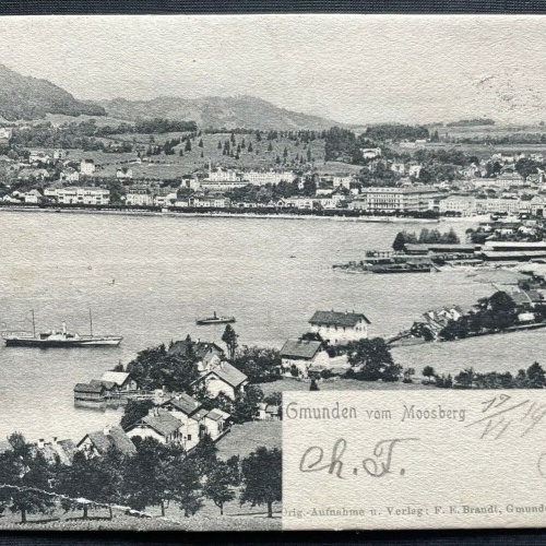 Gmunden vom Moosberg Stadt Traunsee Schiff Gebirge Oberösterreich 410664 A
