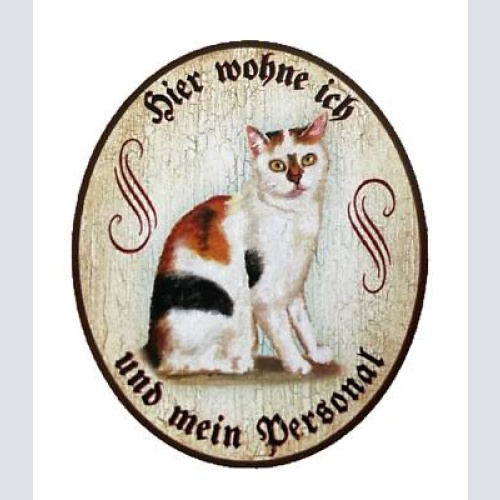Kuk nostalgie holzschild "hier wohne ich und mein personal“ glücks katze