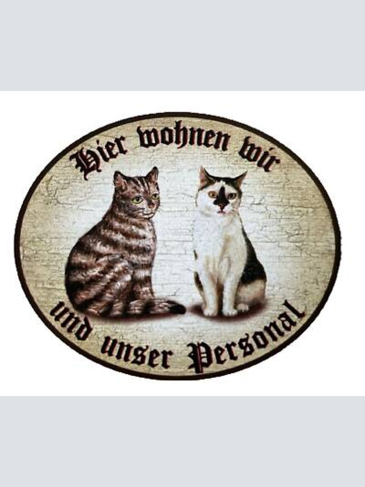 Kuk nostalgie holzschild "hier wohnen wir u.u. personal“ duo katze tabby