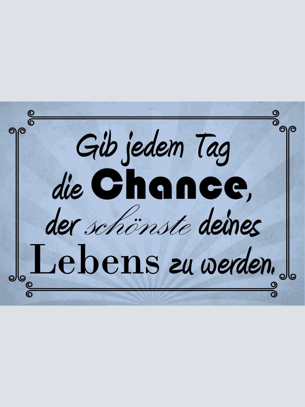 Schild Jeder Tag Chance Leben Freude Schön 12x18 / 20x30 / 30x40 Blech od. Holz