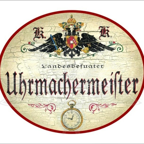 KuK Nostalgie Holzschild - Landesbefugter Uhrmachermeister - Taschenuhr TH