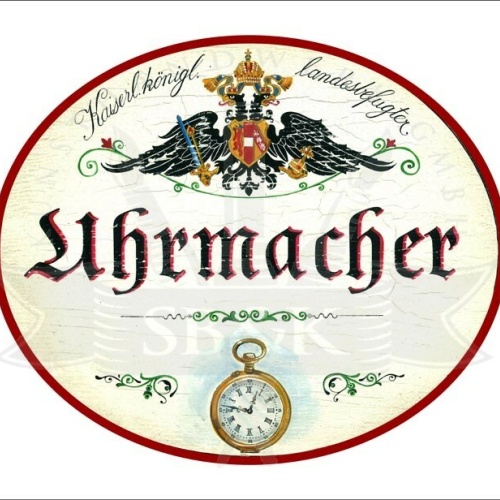 KuK Nostalgie Holzschild - Landesbefugter Uhrmacher - Taschenuhr TH