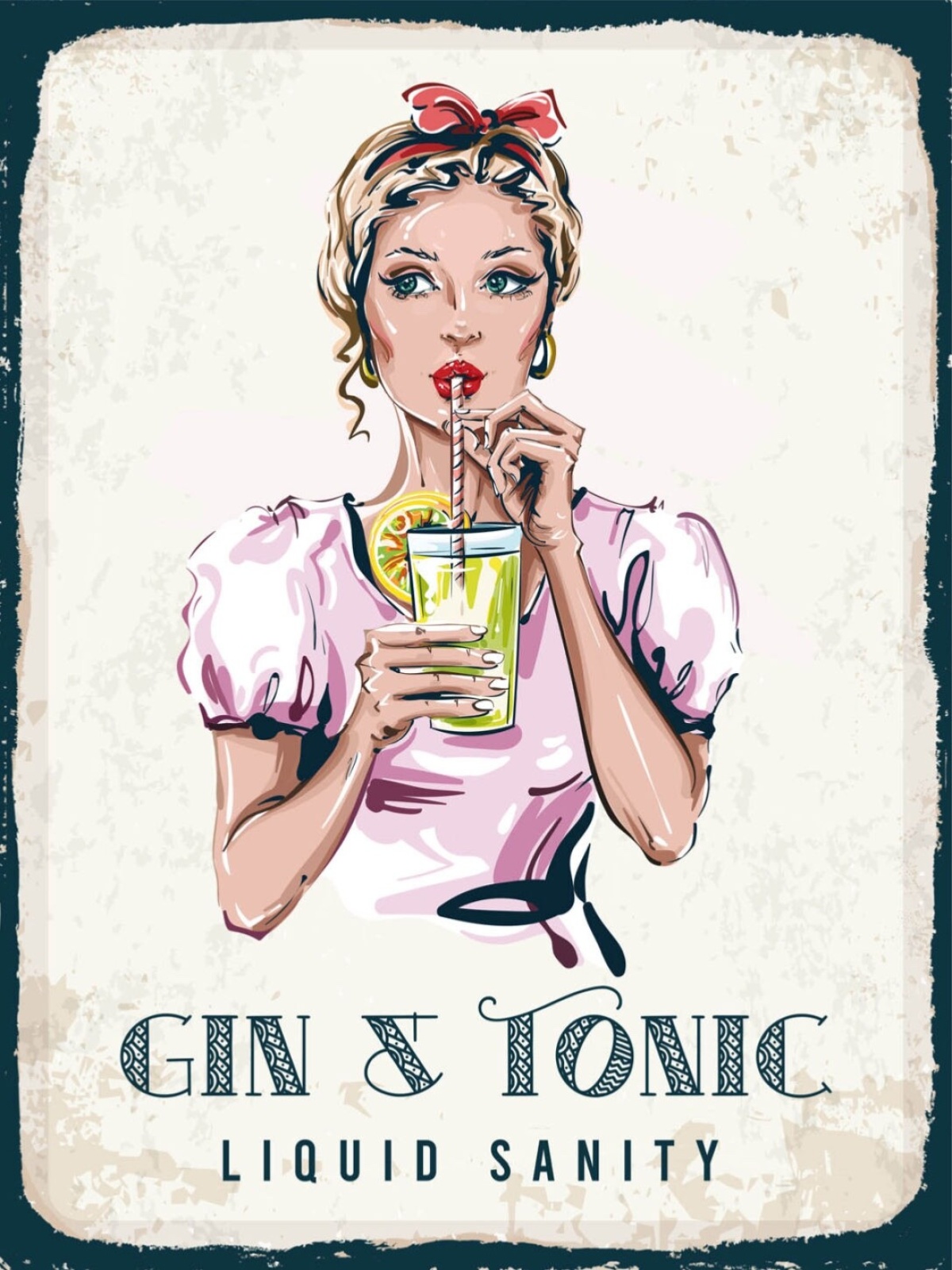 Schild Gin & Tonic Alkohol Drink Bar Cocktail Frau 12x18 20x30 30x40 Blech/Holz