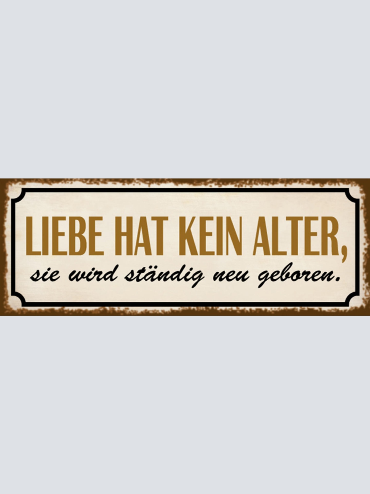 Schild Liebe Hat Kein Alter Sie Wird Ständig Neu Geboren 27x10 Blech od.Holz
