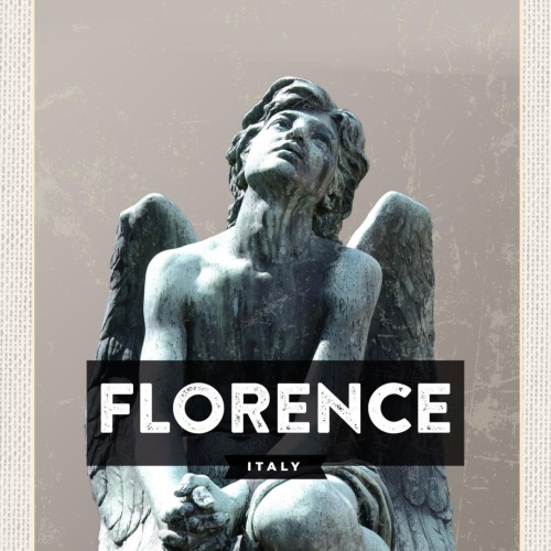 Schild Florence Italy Florenz Italien Engel Statue 12x18 20x30 30x40 Blech/Holz