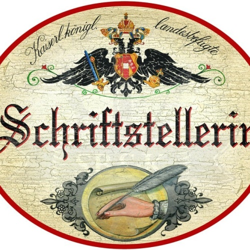 KuK Nostalgie Holzschild - Landesbefugte Schriftstellerin - Feder Hand Papier TH