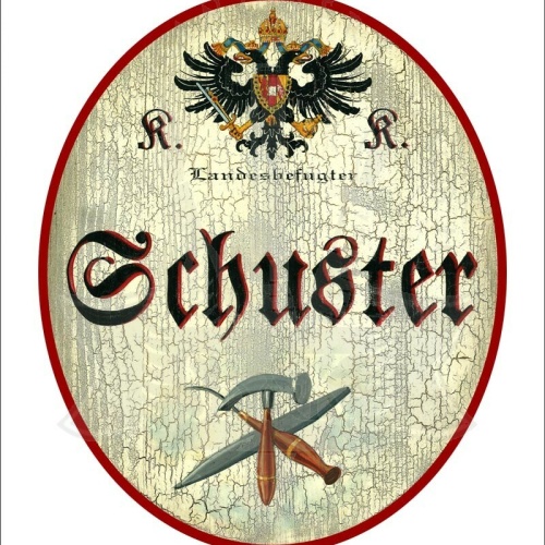 KuK Nostalgie Holzschild - Landesbefugter Schuster - Hammer Werkzeug TH